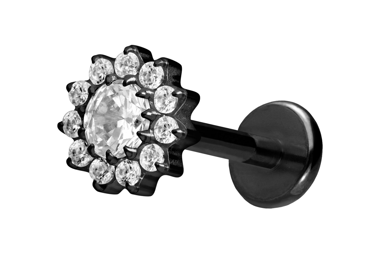 Titan Labret Piercing mit Push Fit KRISTALLBLUME